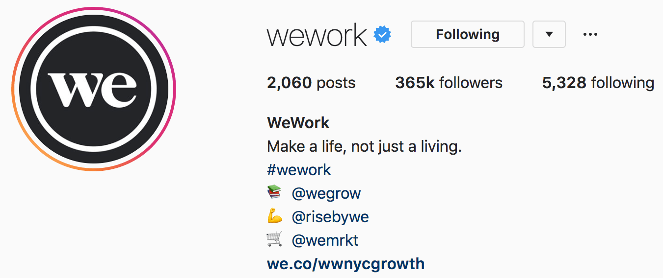 WeWork Instagram Bio