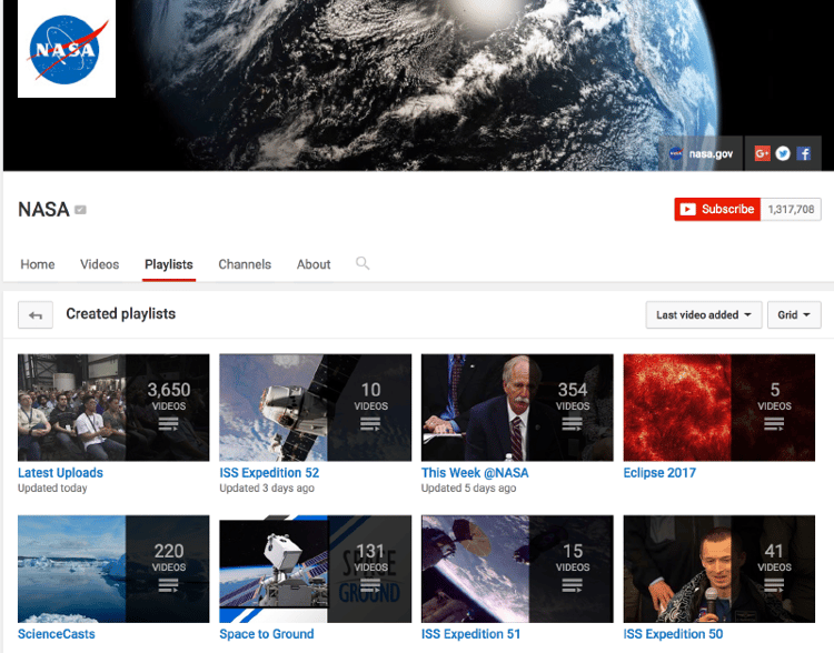 NASA Youtube Playlists